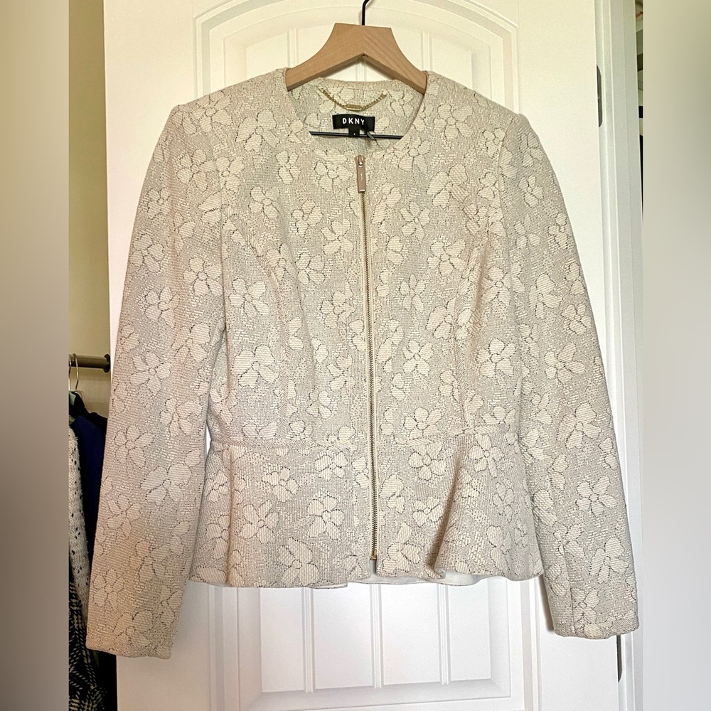 DKNY Floral-Print Zip Up Peplum Jacket Size 8